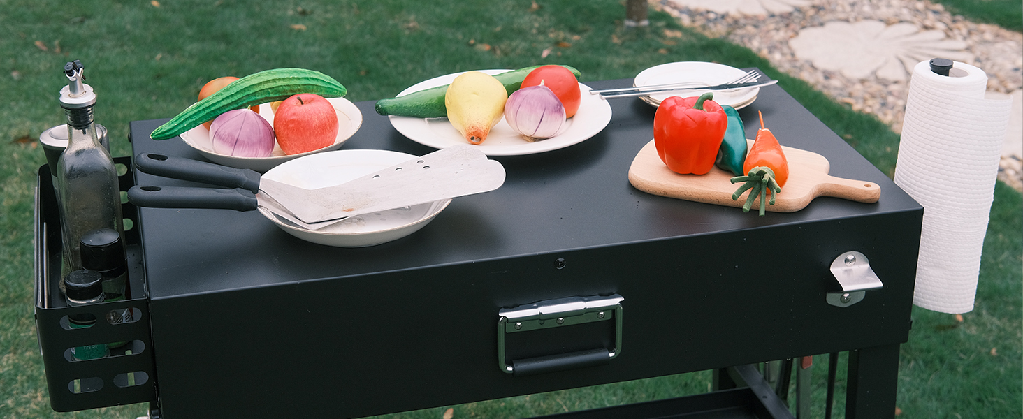 Мобільний гриль-візок для Ninja Woodfire, Weber, Blackstone, Nexgrill, Traeger та інших грилів, візок для гриля з колесами та тримачем для паперових рушників (86 см)