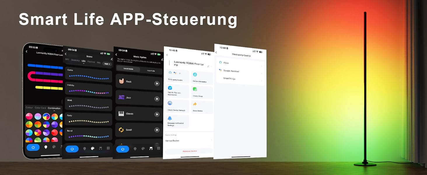 Світлодіодна підлогова лампа RGBICW з пультом та додатком, димування, Alexa/Google, синхронізація з музикою, 16 млн кольорів, 68 режимів, стильна лампа для спальні 51 дюйм