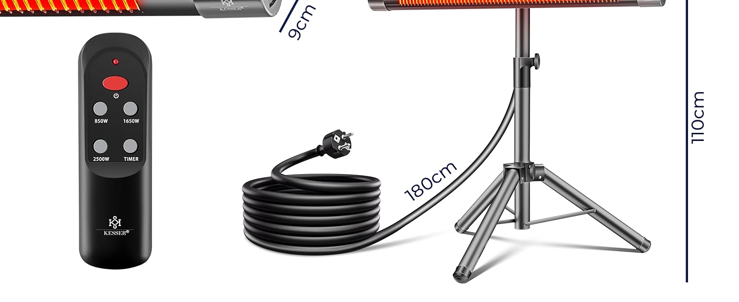 Інфрачервовий обігрівач KESSER® 2500W з захисним чохлом та телескопічним штативом – для тераси, вітальні, дачі