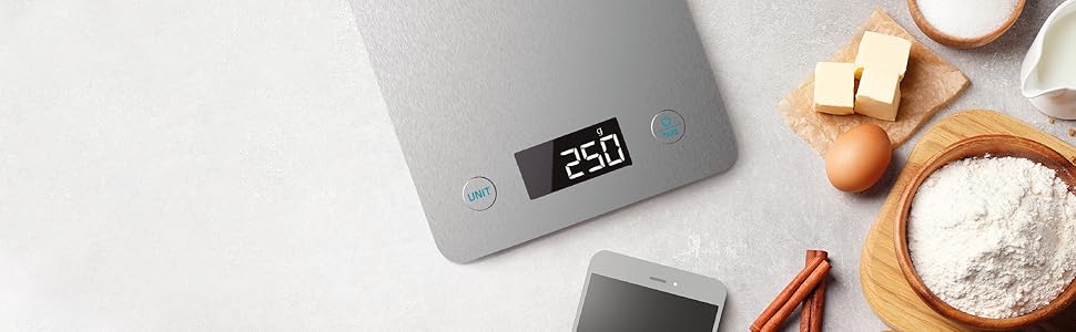 Кухонні ваги CookControl 10000 з підключенням до додатку, нержавіюча сталь, зважування від 1 г до 5 кг, LCD-дисплей, плоский дизайн, антифронт покриття, додаток для керування