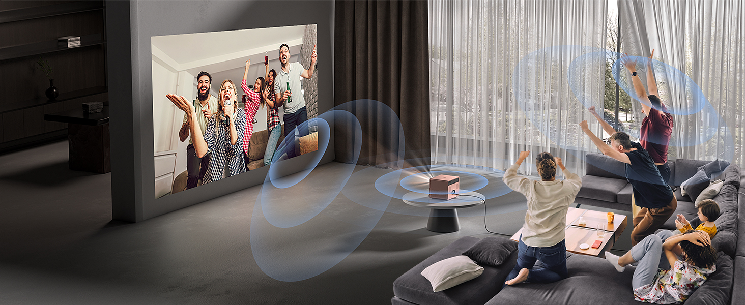 Проектор Mini Beamer 1080P Full HD 23000L з автофокусом, корекцією трапеції, WiFi6, Bluetooth, 4K, 360° обертання для телефону