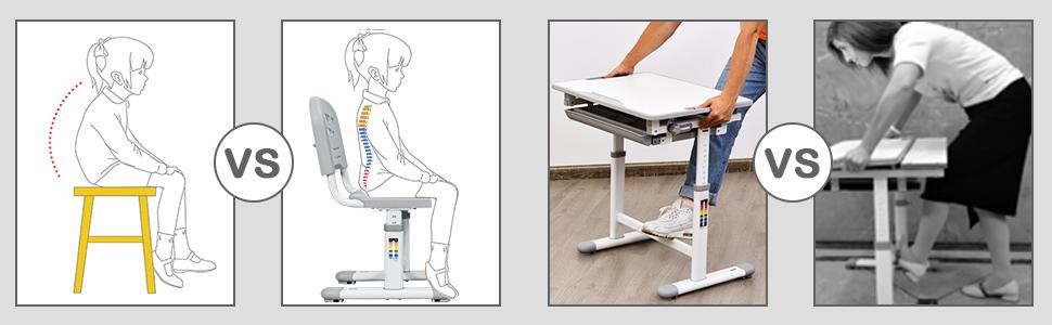Дитячий стіл COSTWAY регулюється по висоті, учнівський стіл Дитячі меблі регулюється нахилом, дитячий стіл зі стільцем, дитячий стіл, вибір кольору (сірий)