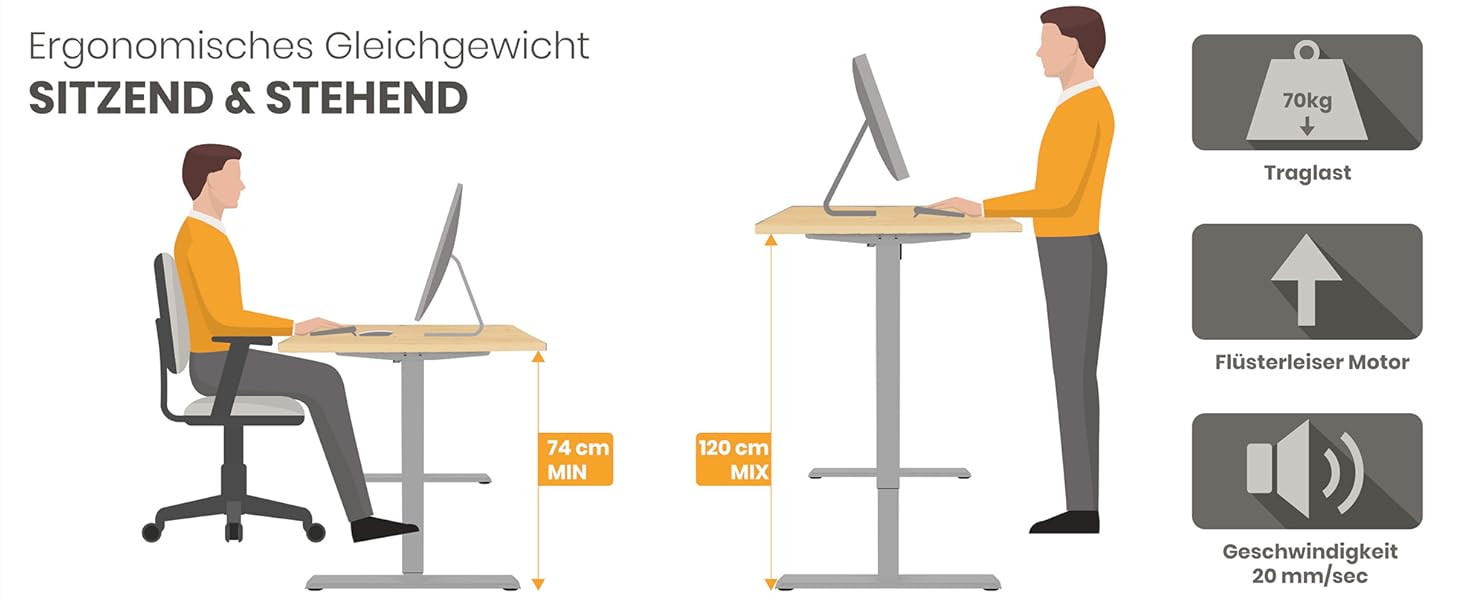 Електричний стіл KRIEG HighDesk SMART 180x80 см сріблястий/клен - регульований по висоті стіл для сидіння та стояння
