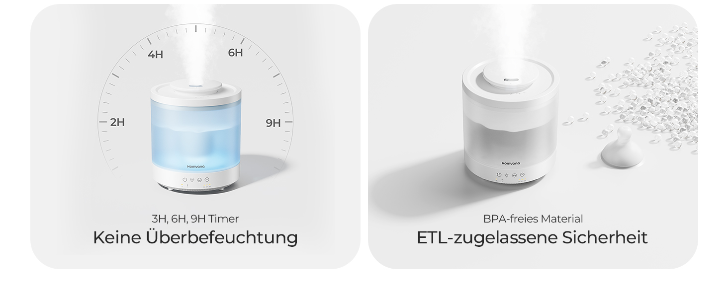 Зволожувач повітря Homvana для спальні 1.5л, ультразвуковий, з аромадифузором для ефірних олій, LED, BPA-Free