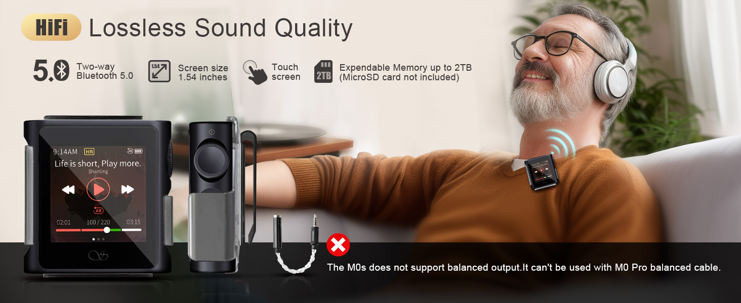MP3-плеєр SHANLING M0s 2-в-1 Hi-Fi DAC, портативний аудіоплеєр з Bluetooth 5.0, SD до 2 ТБ, 3.5 мм/Type-C, для телефону, планшета, ноутбука, ПК