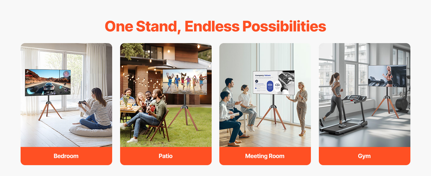 Підставка для телевізора VEVOR з регулюванням на 18° для плоских та вигнутих телевізорів (1016-1651 мм), до 45 кг, дерев'яні ніжки, для спальні, вітальні, студії