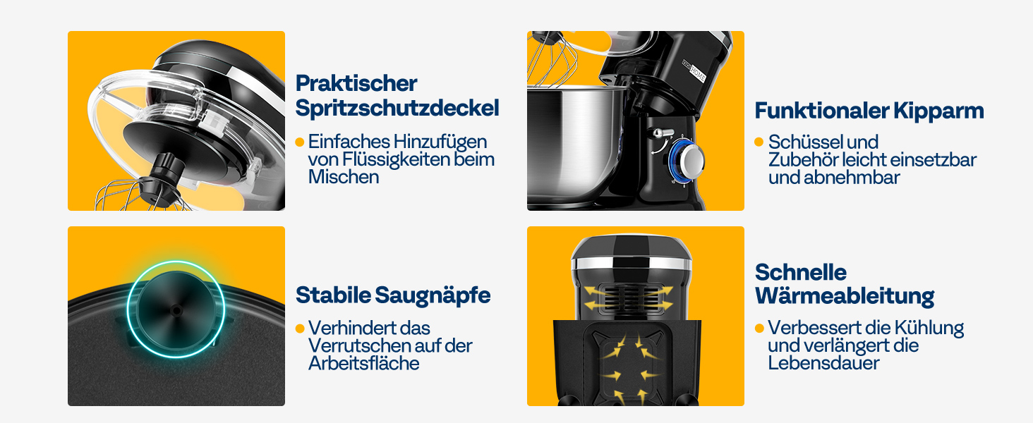 Кухонна машина VIVOHOME 5.7L, 660W з 10 швидкостями, міксер для тіста, чорна