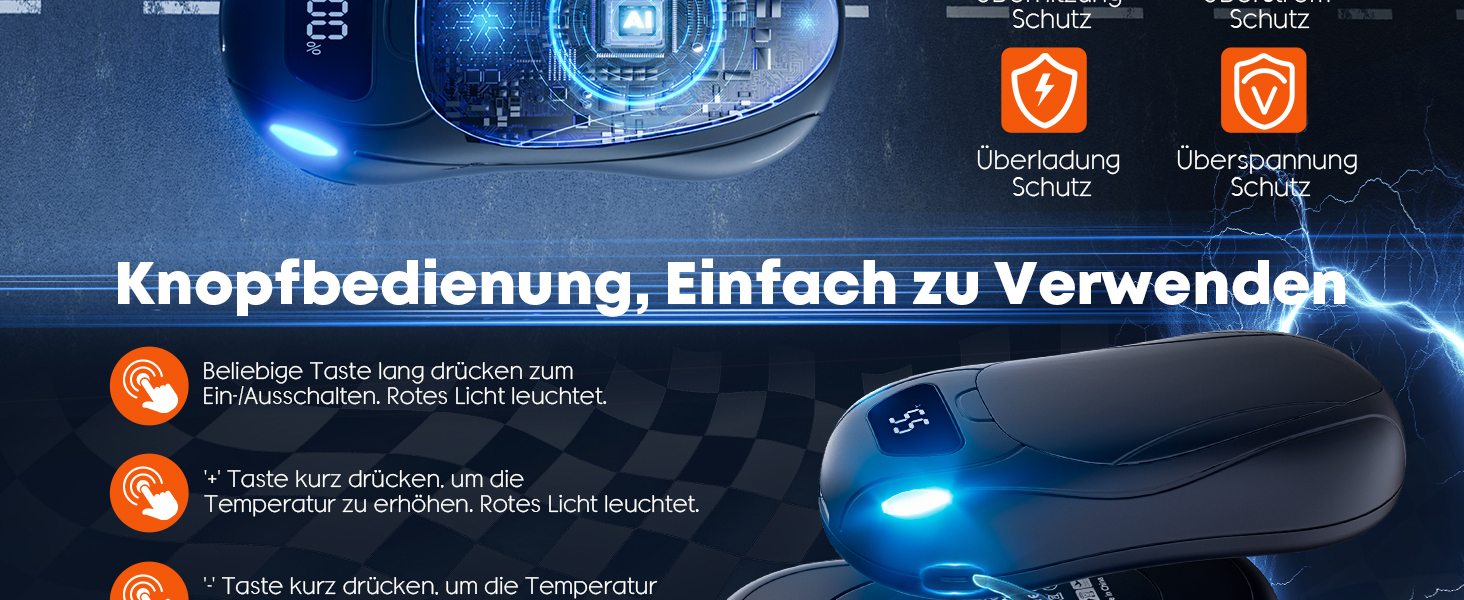 Електричний гріє для рук 2 шт. 12000 mAh з магнітним двостороннім нагріванням та цифровим дисплеєм температури та заряду батареї для відпочинку на природі/кемпінгу, чорний