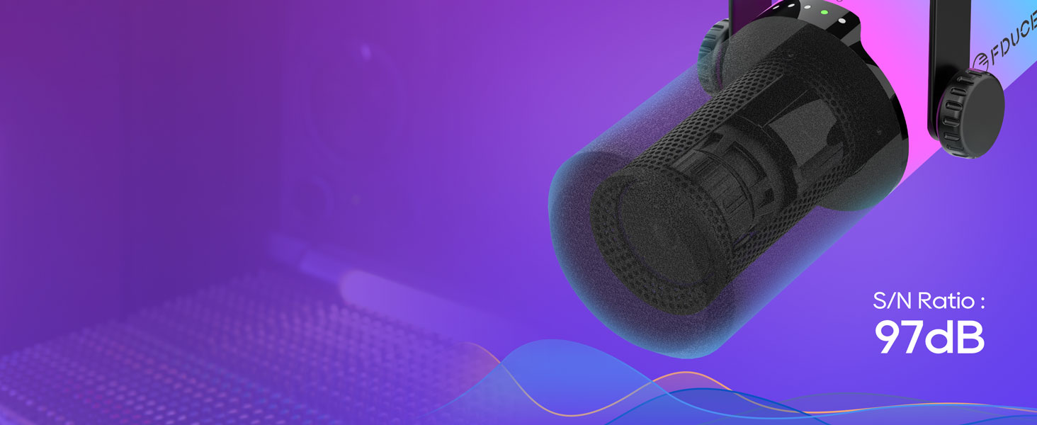 USB/XLR мікрофон для геймінгу та запису голосу FDUCE з RGB підсвічуванням, регулятором посилення та навушником.