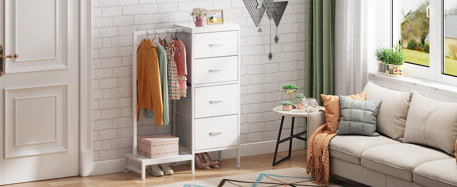 Комод 111 см з 4 висувними ящиками з тканини, полиця для одягу, білий комод для спальні, вітальні, передпокою, шафа для одягу, подарунок, 30T x 76.5B x 111H см (4 ящики), білий