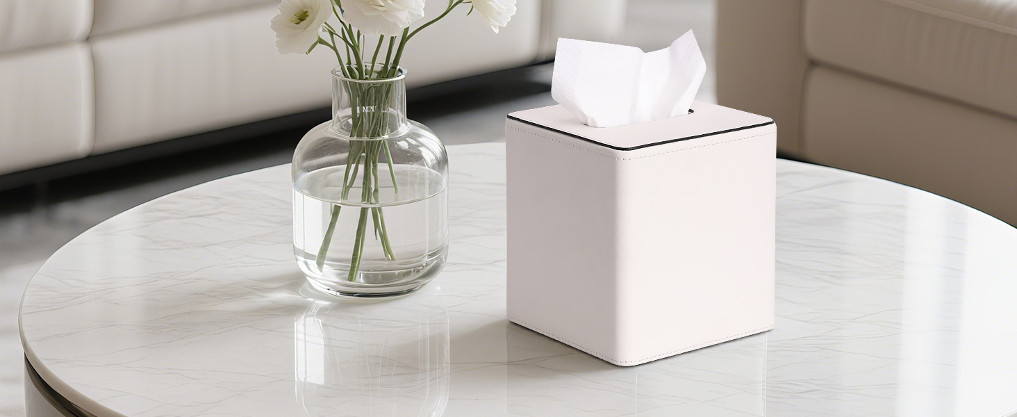 Склянка для серветок KINGFOM з PU шкіри, квадратна, для офісу/авто/дому (слонова кістка)