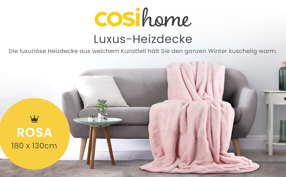 Електрична ковдра Cosi Home Luxury - 9 налаштувань нагріву, автоматичне вимкнення, захист від перегріву, 180x130см, рожевий