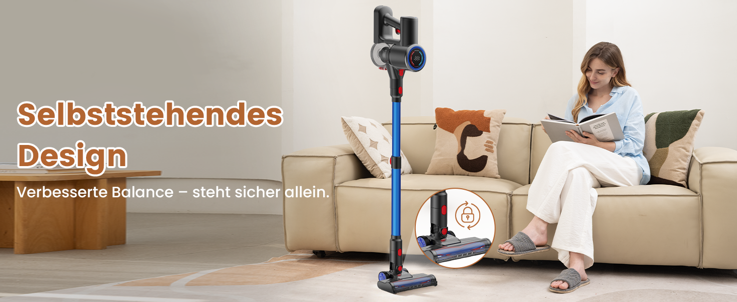 Версліф: Бездротовий акумуляторний пилосос 500W, 45 хв роботи, 40kPa, LED-дисплей, для дому та авто, синій