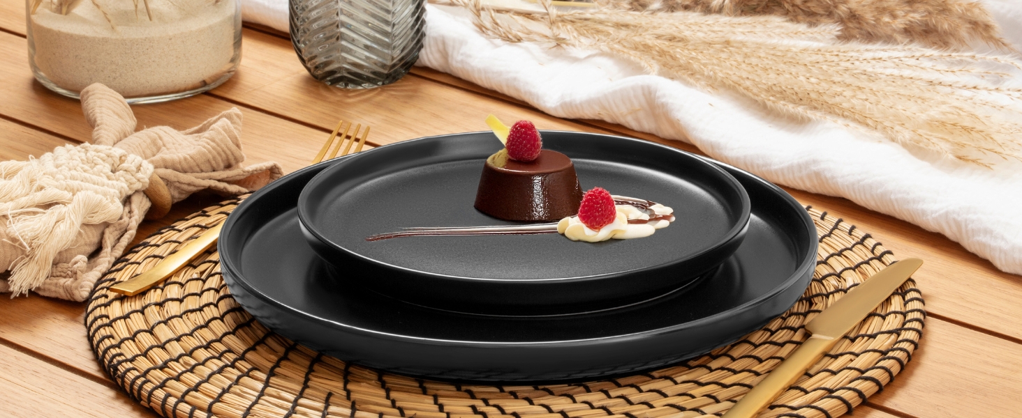 Набір посуду SÄNGER Madeira на 6 осіб, 30 предметів: тарілки, чашки, салатники, чорний керамічний посуд для мікрохвильовки та посудомийної машини | VALUE COLLECTION