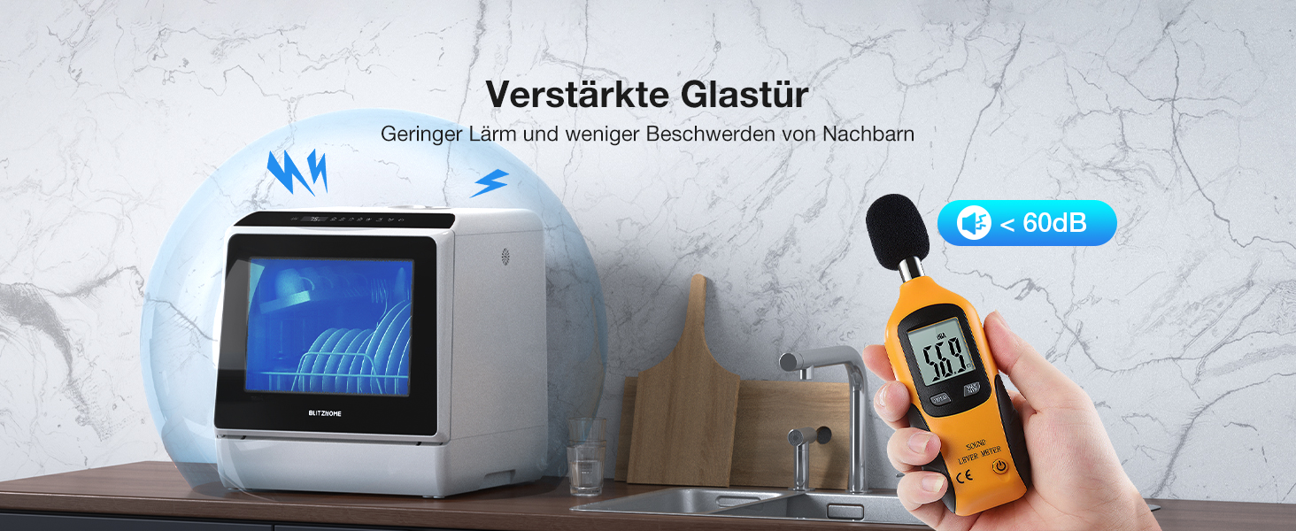 BLITZHOME Міні посудомийна машина з керуванням через додаток, 6 програм, портативна, 5л бак, з/без підключення до води, функція сушіння, для кемпінгу