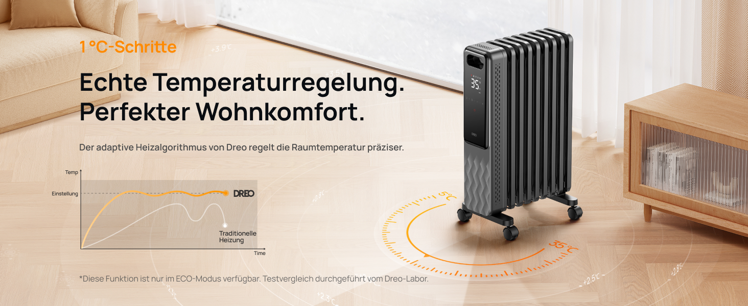 Електричний масляний радіатор Dreo OH310, 2000W, з пультом керування, 9 ребер, термостат, таймер, захист від перегріву та перекидання