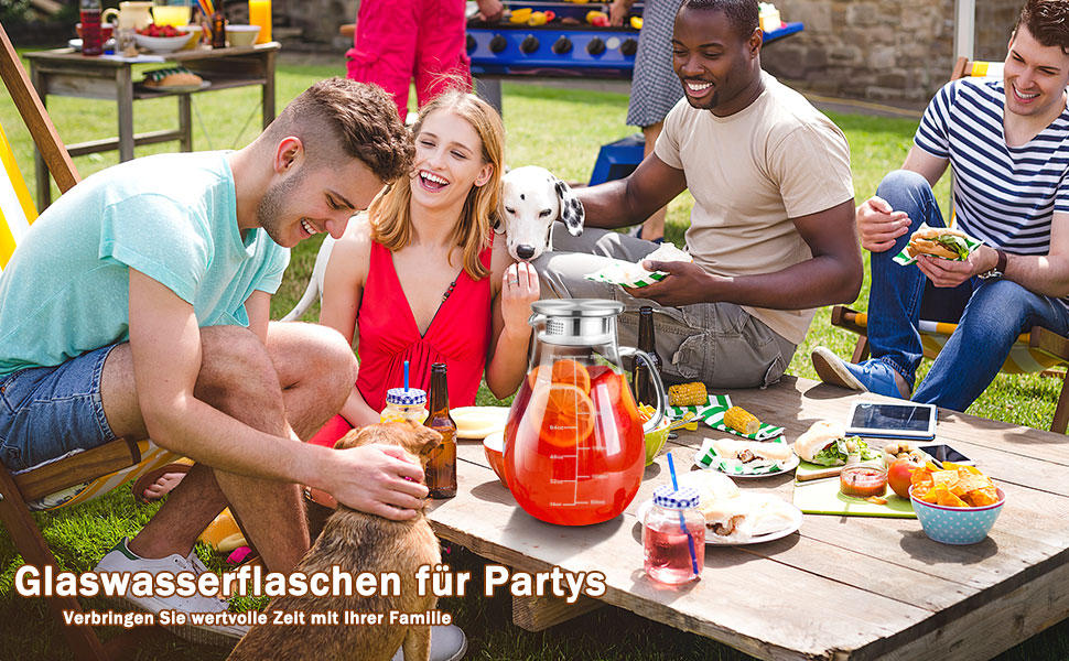 Скляна карафа з кришкою, 2500 мл, термостійке боросилікатне скло, з ситечком, для напоїв, чаю, кави, вина, молока, з щіткою для чищення