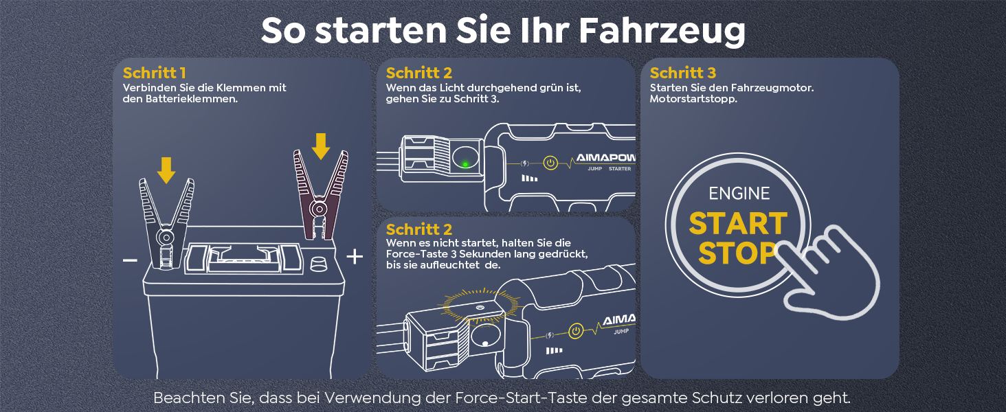 Powerbank з компресором та пусковим пристроєм AIMAPOW для автомобіля: 27000mAh, 160PSI, 6000A, LED-ліхтар, сумісний з бензиновими та дизельними двигунами (до 12.0L)