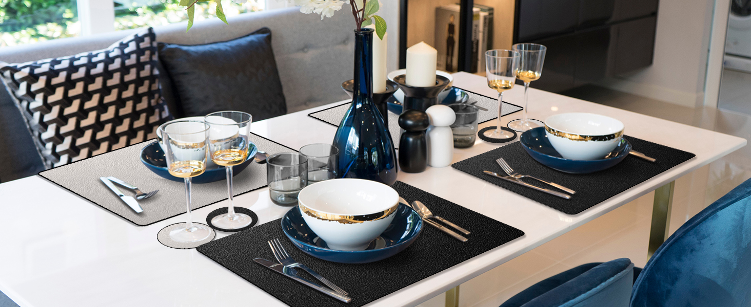 Набори підставки під тарілки 6 шт. з екошкіри, 43x30 см (червоний/сірий)