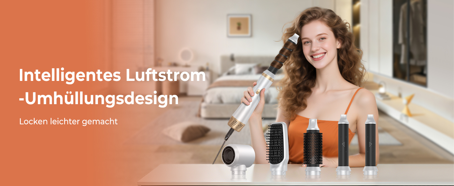 Hairstyler 5 в 1 Coandă-ефект: Фен-щітка, автоматичний локон, об'єм, сушка - перламутрово-білий (350г)