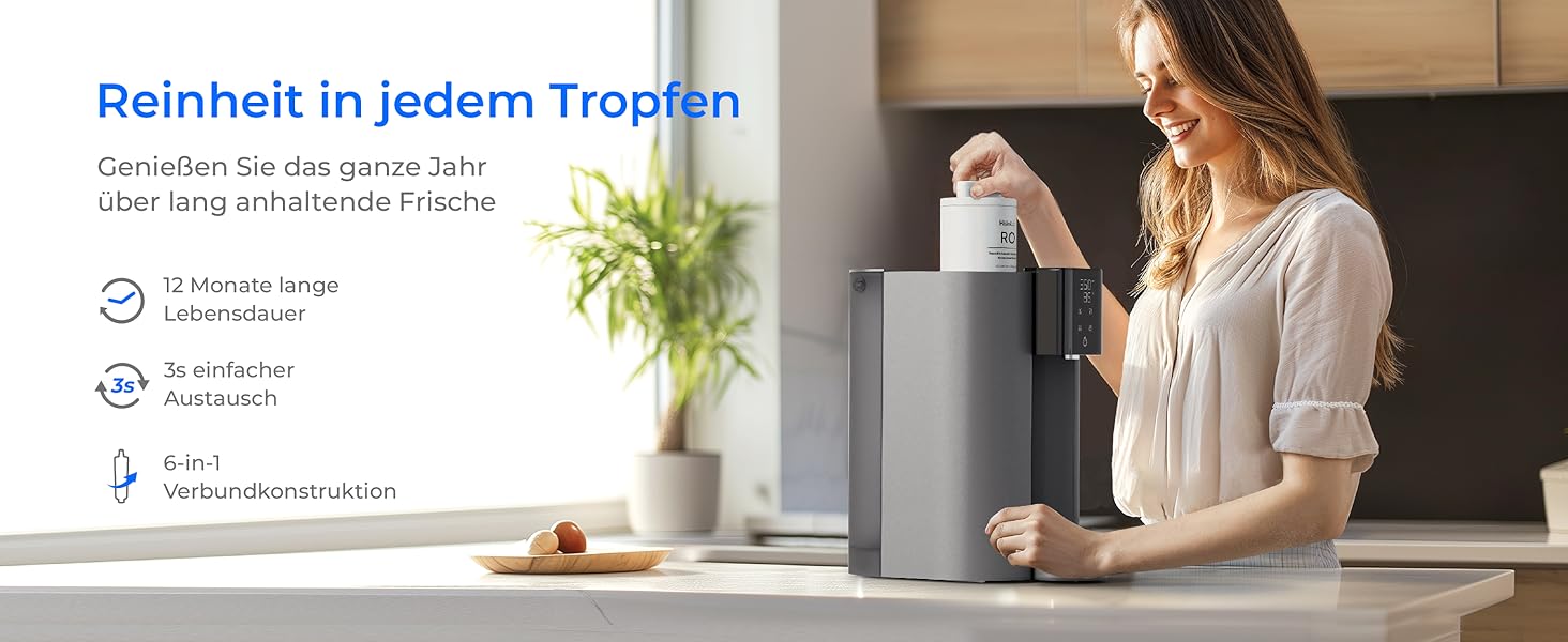 Система зворотного осмосу Waterdrop CoreRO для встановлення на стільницю з миттєвим гарячим водопостачанням, 5 температурних опцій, 6-ступенева фільтрація, 3:1 чиста вода до відпрацювання, зменшує PFAS, без встановлення, WD-C1H