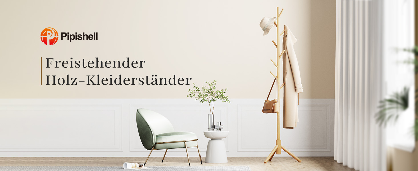 Дерев'яна вішалка для одягу Pipishell з 8 гачками, регульована по висоті, для одягу, шапок та сумок, для вітальні, спальні або офісу