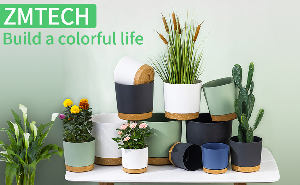Набір горщиків ZMTECH 30,5 см (2 шт.) - пластикові, з піддоном, для кімнатних рослин та сукулентів, зелені