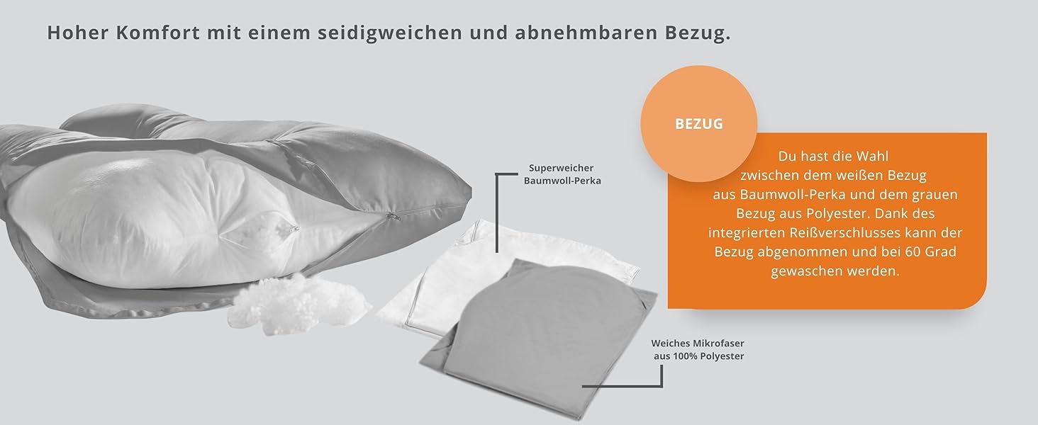 Подушка для вагітних Sleepling, подушка для сну на боці, Body Pillow U-подібної форми, сірий, 140 x 75 x 20 см, мікрофібра, знімний чохол, Ökotex, Made in EU