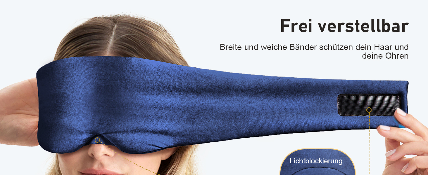 Маска для сну LitBear з 100% шовку маорії, для жінок та чоловіків, регульована, блакитна