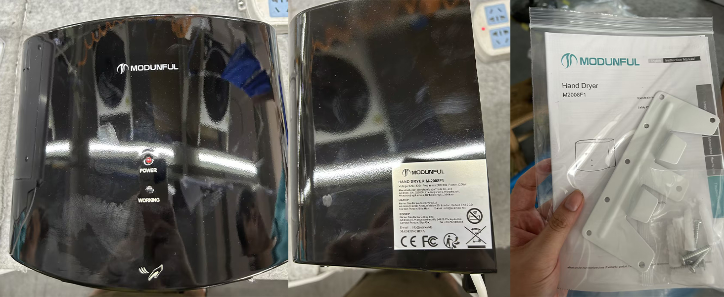 Електричний автоматичний сушар для рук Modunful, настінний, 1200W, чорний