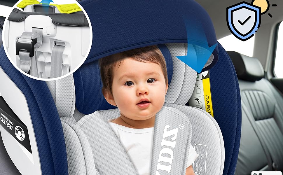 Автокрісло KIDIZ® i-Size ECE R129 для дітей 0-12 років (0-36 кг) з обертанням 360°, Isofix, Top Tether, 5-точкова система безпеки, сонцезахист (Navyblue)