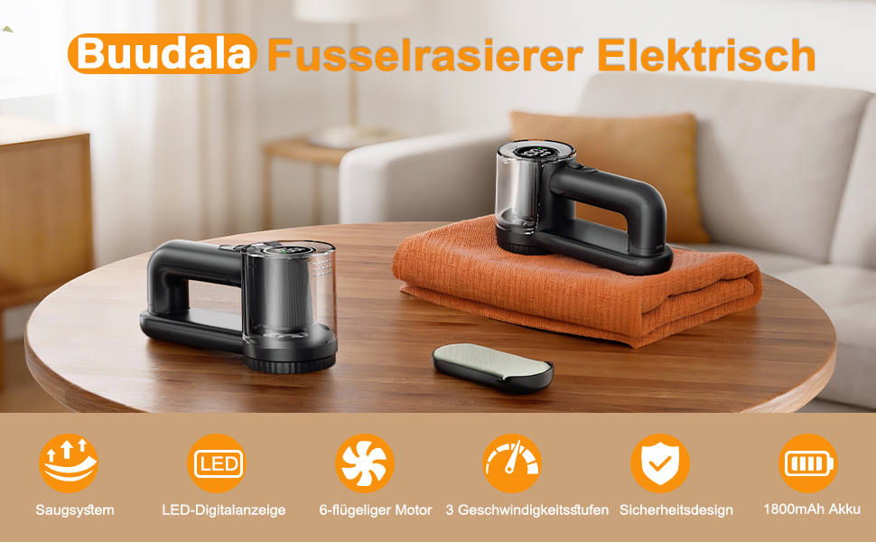 Електрична машинка для видалення ковтушків 1800mAh, USB-зарядка, 3 швидкості, LED-дисплей, набір з 3 змінних лез для одягу та меблів, чорна