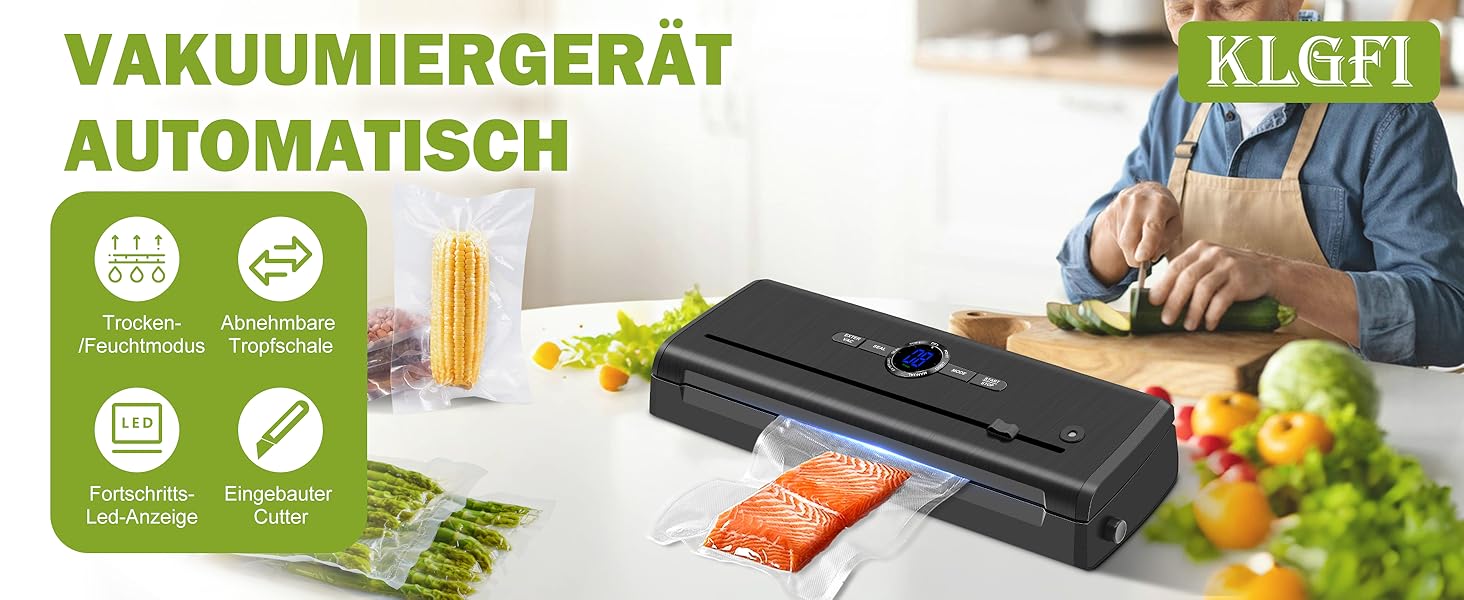 Вакууматор для продуктів 7 в 1, професійний вакуумний пакувальник з подвійним швом, цифровим таймером та різаком, комплект з 50 пакетами (Чорний)