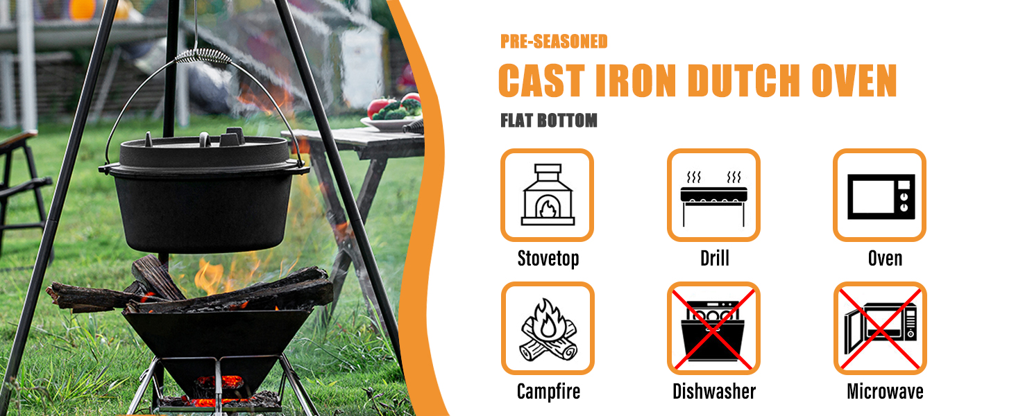Чавунний казан (Dutch Oven) з кришкою-сковорідкою, набір 9 л, передзагартований казанок з ручкою-знімачем для outdoor та indoor, чорний