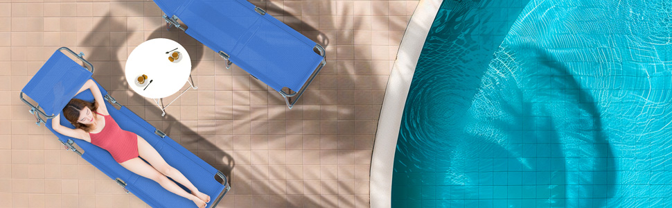 VOUNOT 2 шт. Розкладні шезлонги для саду, пляжу та басейну з регульованою спинкою (Блакитний)