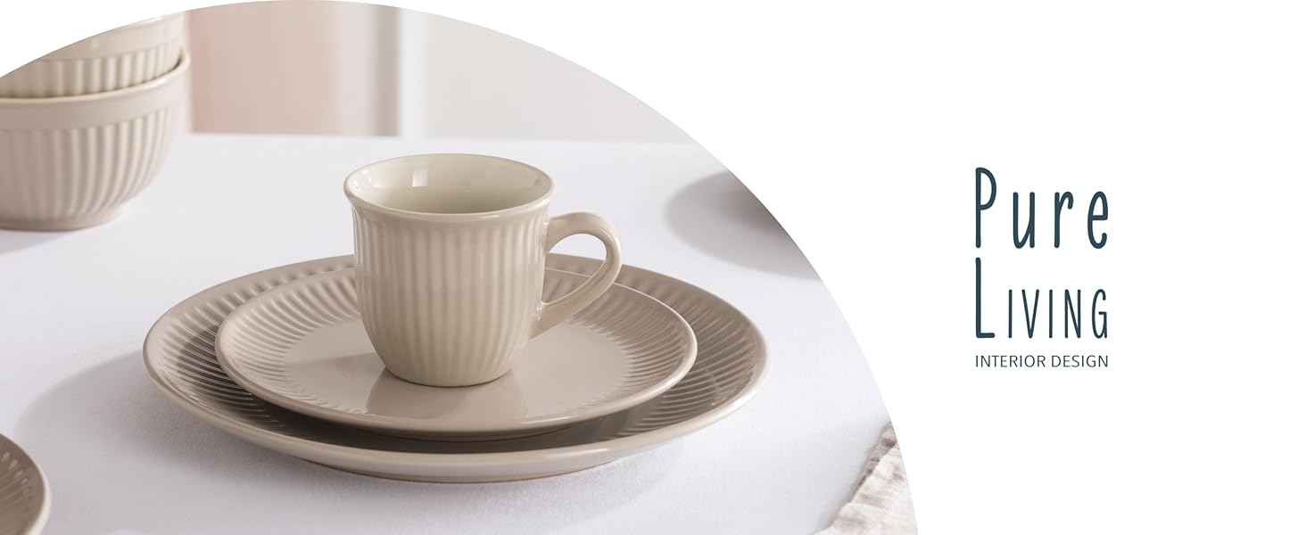 Набір посуду Steingut Hygge 48 предметів для 12 осіб, бежевий колір, преміум якість