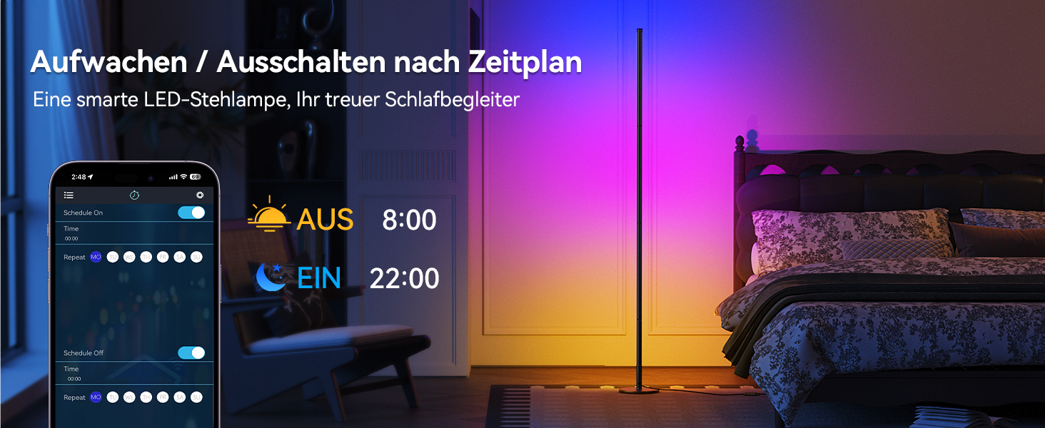 LED торшер для вітальні 160 см RGB кутовий, димується, з пультом та додатком, музичні режими, DIY, таймер - для спальні, геймінгу