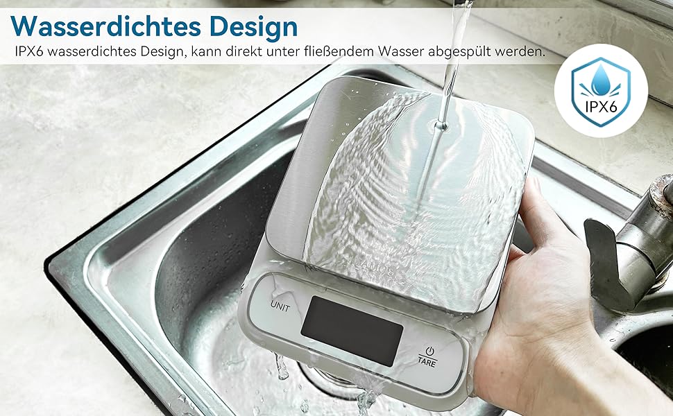 Кухонні ваги BOMATA: цифрові, вологостійкі, 5 кг, точність 0.1 г, USB-C, нержавіюча сталь