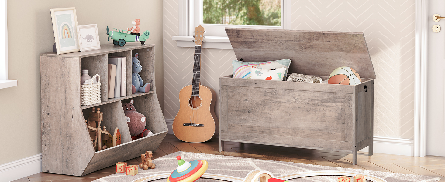 HOOBRO Скам'янка з ящиком, скриня для іграшок з кришкою, банкетка для взуття, скам'янка, ящик для зберігання, міцна, безпечні петлі, спальня, вітальня, 76 см, білий, 100 x 40 x 48 см, сірий