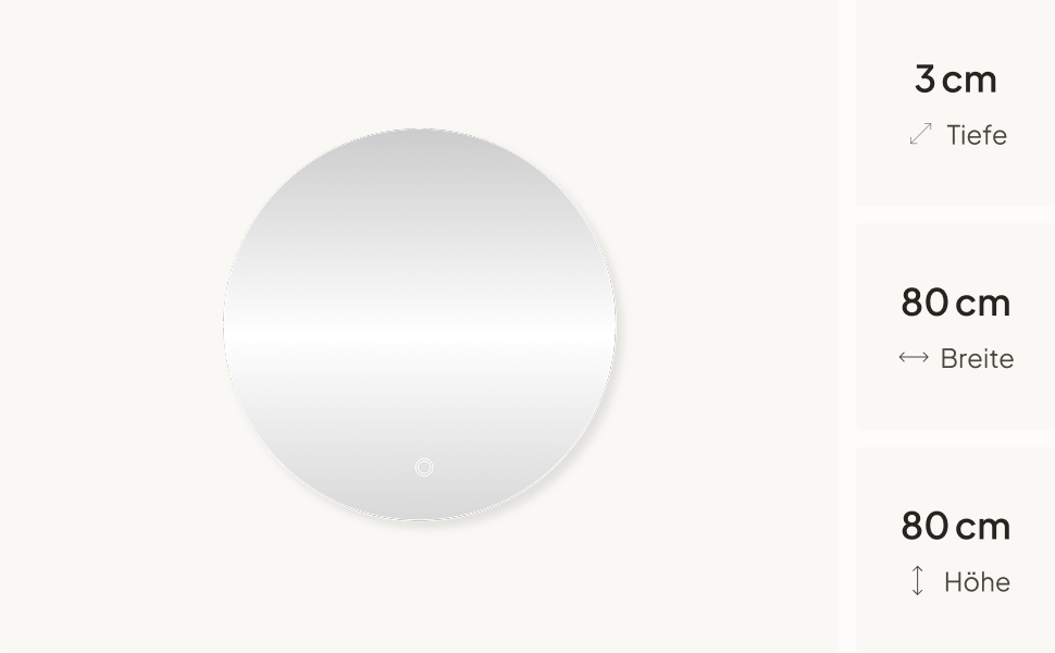 Дзеркало для ванної кімнати SensaHome кругле з LED-підсвічуванням, регульованою яскравістю, 70 см (80x80 см)