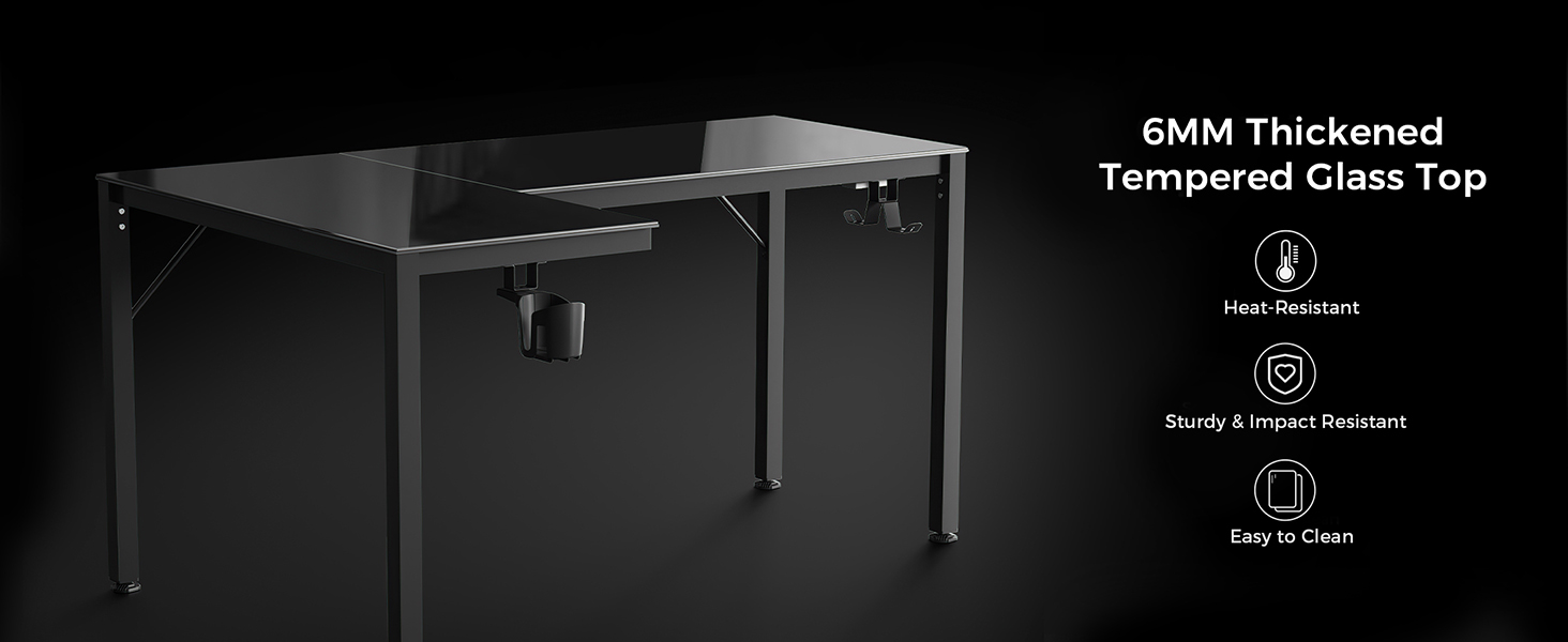 Ігровий стіл EUREKA ERGONOMIC з RGB-підсвічуванням 110 см - скляний комп'ютерний стіл для геймерів з керуванням через додаток