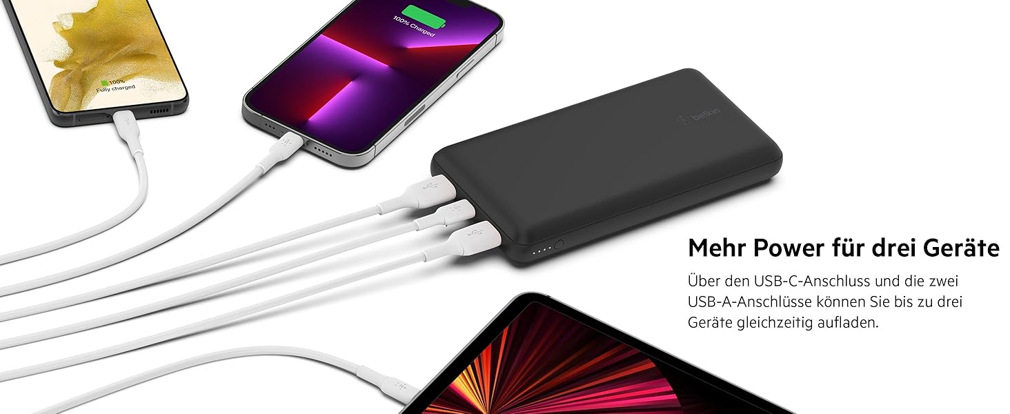 Портативний зарядний пристрій Belkin USB-C 20 000 мАг Power Bank з USB-C/USB-A для iPhone та інших пристроїв - чорний