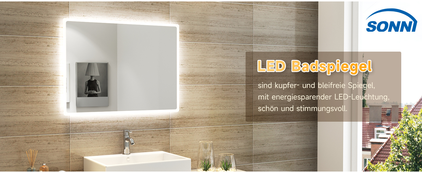 Дзеркало для ванної кімнати SONNI з підсвічуванням 80x60 см, IP44, холодне біле світло