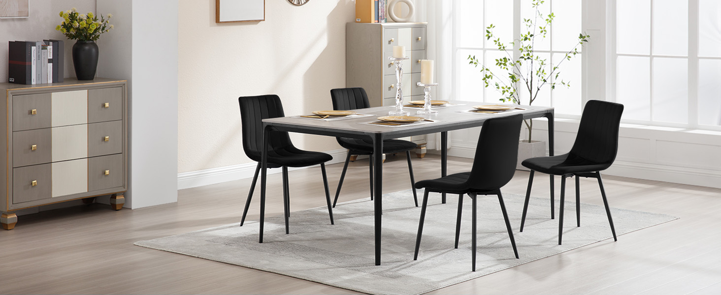 Набір обідніх стільців 6 шт. для кухні, вітальні, спальні. М'які стільці з металевими ніжками, оксамитова сидіння, темно-сірий колір.