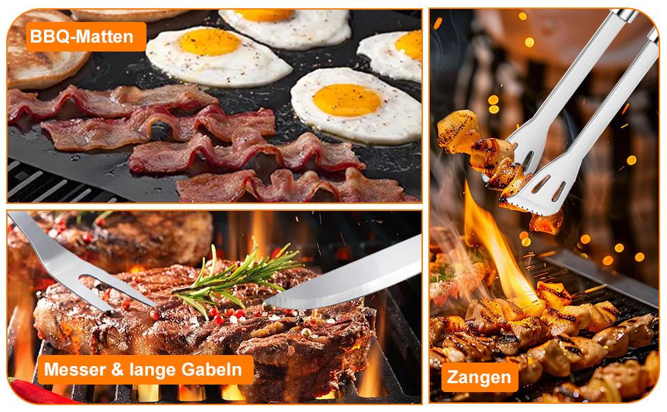 Набір гриля з нержавіючої сталі на 28 предметів з кейсом - аксесуари для гриля, кемпінгу, подарунок для чоловіків