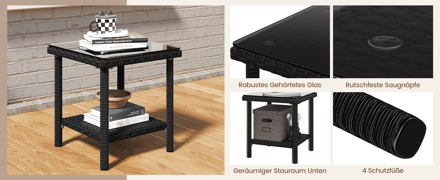 Набір садових меблів Yaheetech з ротангу для балкона та тераси: 2 крісла, 2 пуфи, столик - чорний та бежевий