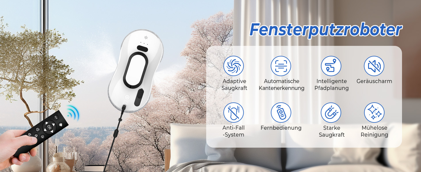 Робот для миття вікон 5600P з автоматичним розпиленням, 3 режими, інтелектуальна навігація, розпізнавання країв, пульт ДУ, система безпеки та 10 ганчірок для миття