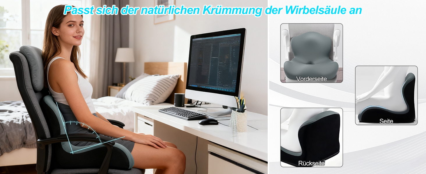 Подушка для спини та сидіння з Memory Foam L-подібна, з підтримкою попереку, для офісного крісла, темно-зелена - зняття болю в спині та куприку