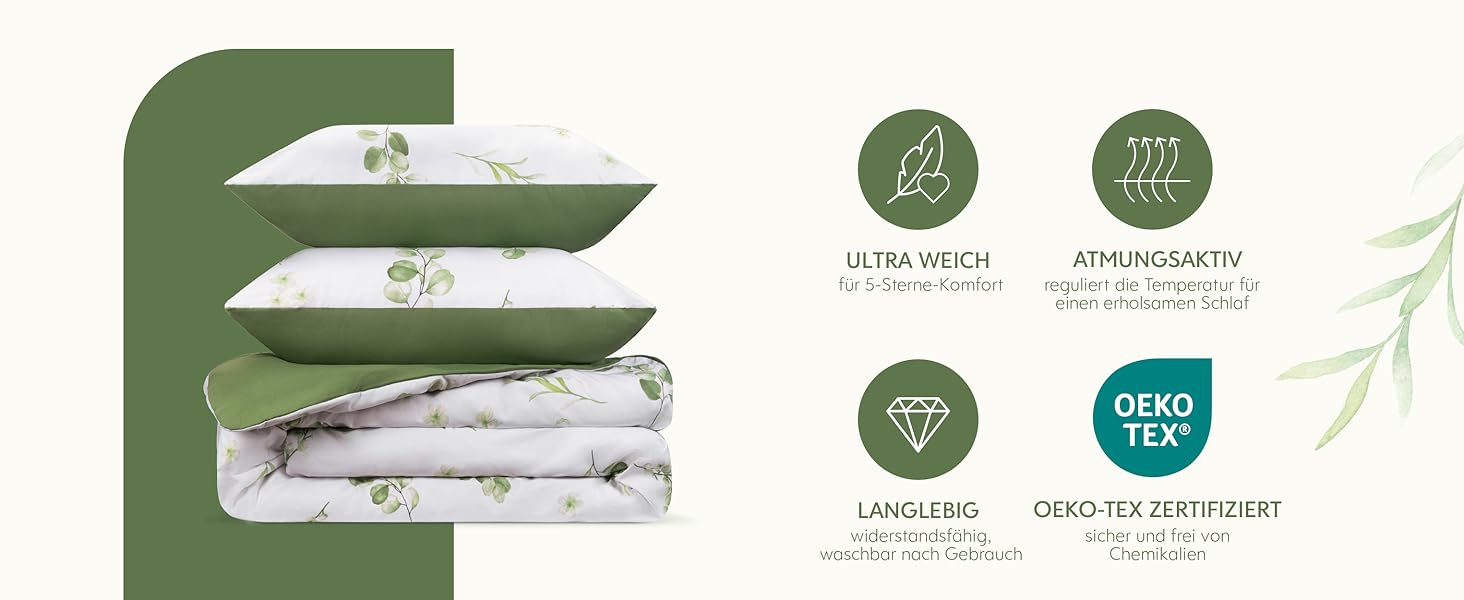 Комплект постільної білизни Dreamzie 200x200 см з 2 наволочками 80x80 см, сірий гілковий малюнок - постільна білизна для дорослих 200x200 з 100% мікрофібри, сертифікат Oeko TEX без хімікатів