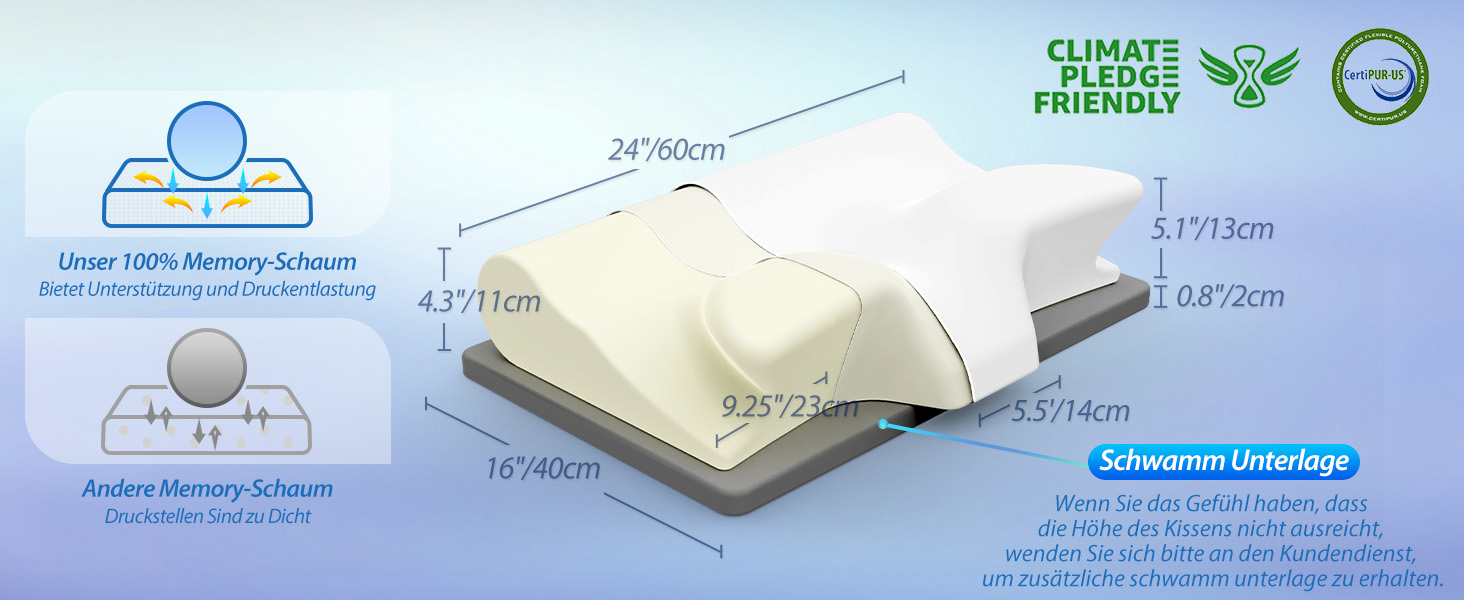 Ортопедична подушка для шиї HOMCA з Memory Foam, 2 в 1, з 3D охолодженням, 60x13/11x40 см, сіра